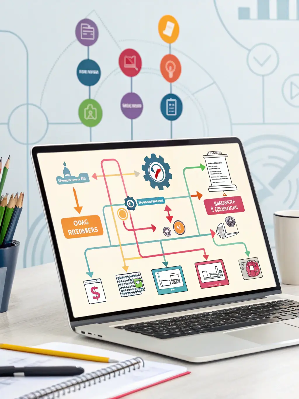 A visual representation of automated processes, such as a flowchart or a system diagram, illustrating the efficiency of automation tools provided by Medi Solutions LLC.
